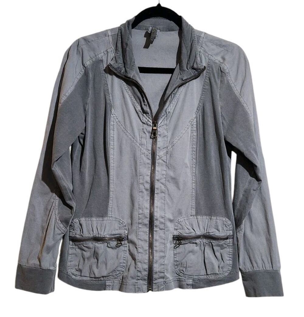 XCVI Jacket Women's M Olive Full Zip Contrast Lightweight Stretch Safari Utility